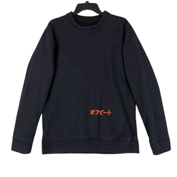 Offbeat Japanese Brand Sweatshirt Mens M Black Embroidered Logo Heavyweight LS - Picture 6 of 9